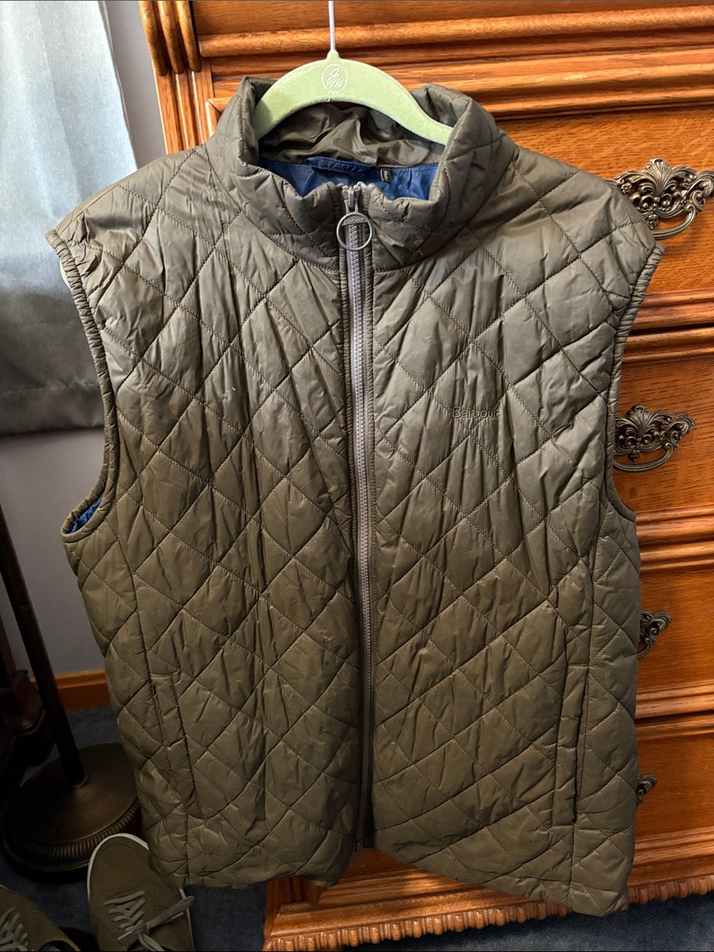 Barbour Olive Green Diamond Quilted Zip Vest